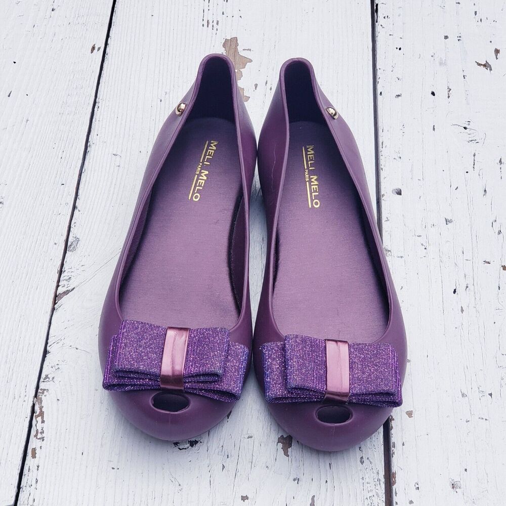 Meli Melo Kids Girls Plum Purple Ballet Flats Sandals With Bow US 5Y EU 37